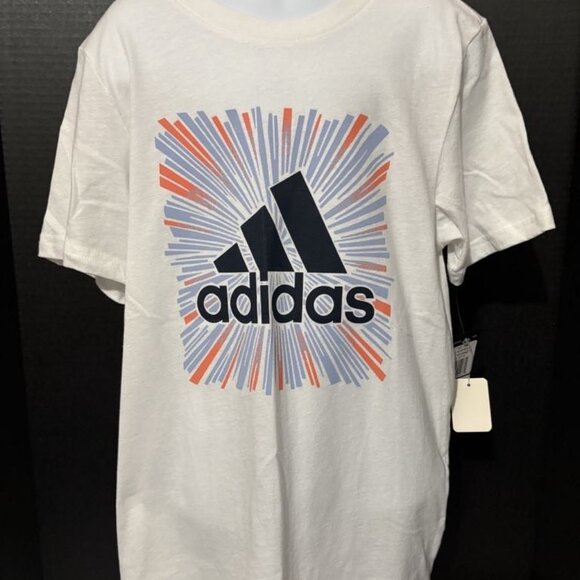 NWT - Adidas Boys White Tee with Flair Box Logo – Size 8 - Picture 3 of 5